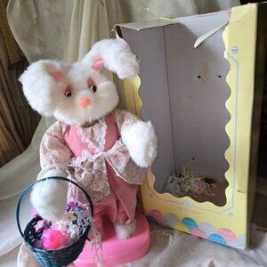Vtg Rennoc Animated Vintage Girl Pink Easter Bunny 18" tall  Tested Works!
